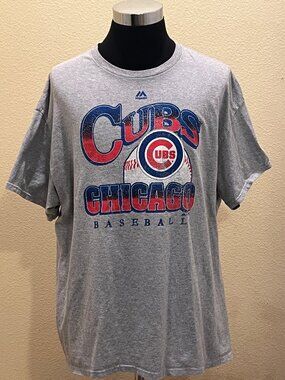 Majestic Chicago Cubs MLB T-Shirt Mens 2XL Heather Gray Distressed Graphic